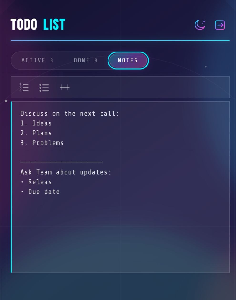Notes Tab — Dark